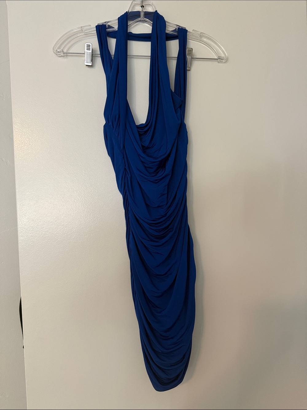 Blue Draped Sleeveless Dress